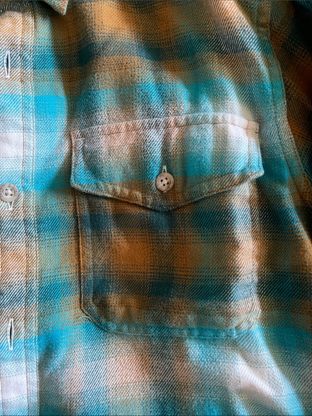 Eddie Bauer Teal and Mustard Plaid Flannel Shirt - Picture 3 of 7
